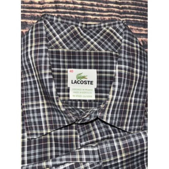 Lacoste Button Down Shirt Mens Size 40 Large Multicolor Plaid 2 Pocket Logo - Picture 2 of 6